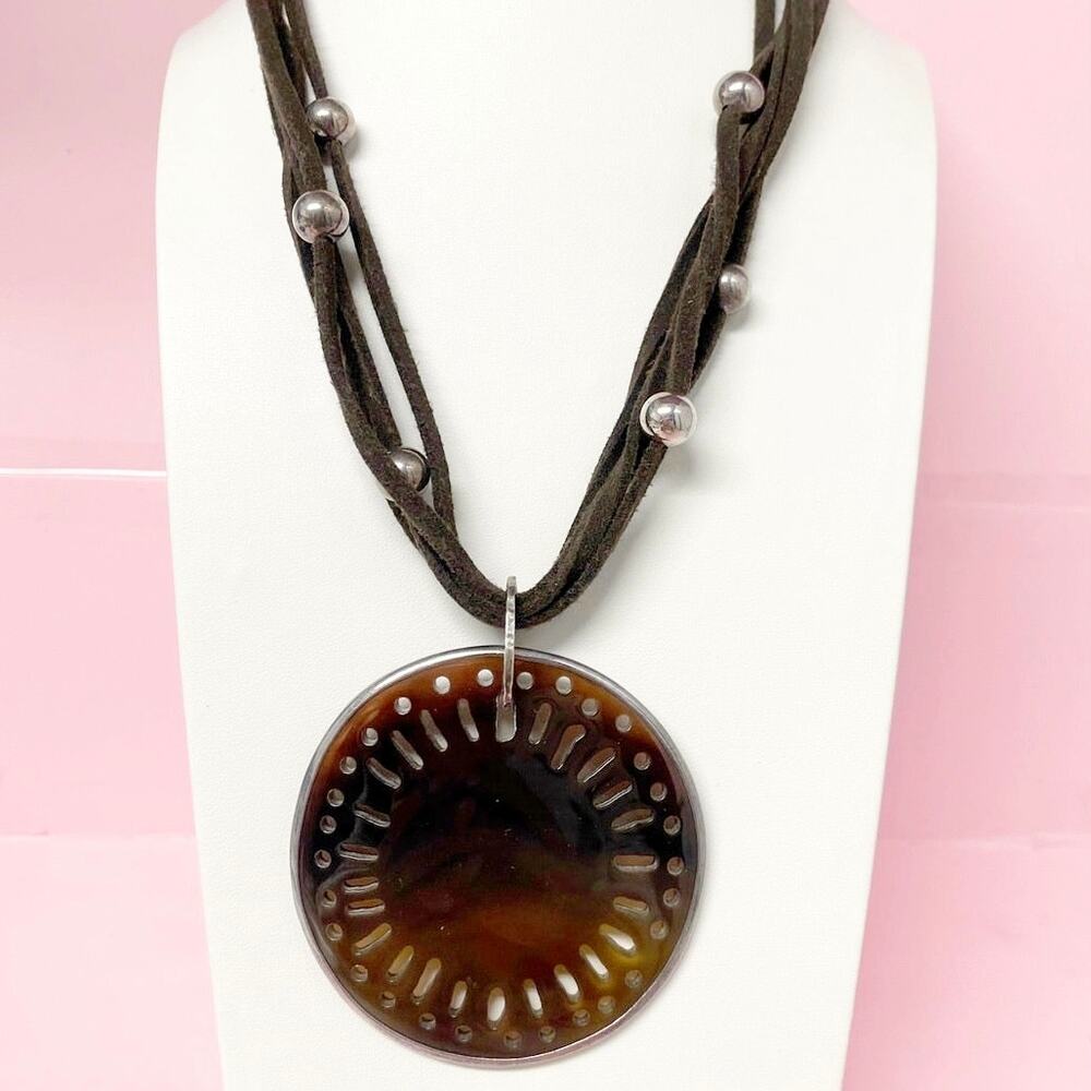 Silpada Medallion Necklace | Sterling Silver & Leather Cord | 2000s